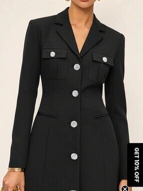 Commense Buttoned Collared Tailored Blazer Dress Black Size L NWT